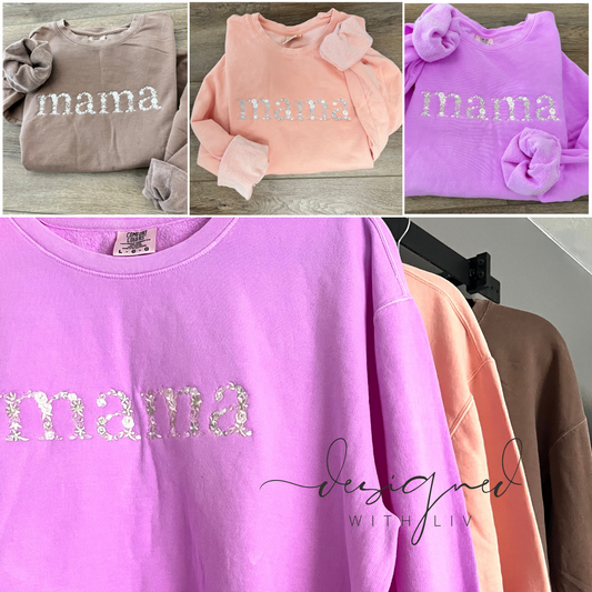 Lightweight floral comfort color MAMA crewneck | Bold and bright or neutral tone lightweight Crew | Customized Floral lettering Pullover | Mother's Day Gift idea | MAMA crewneck | Gift for mom