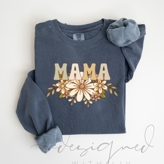 Mother's Day Special: Comfort Color Crewneck with Floral 'Mama' DTF Decal | Durable DTF pullover | Mother's Day gift for her