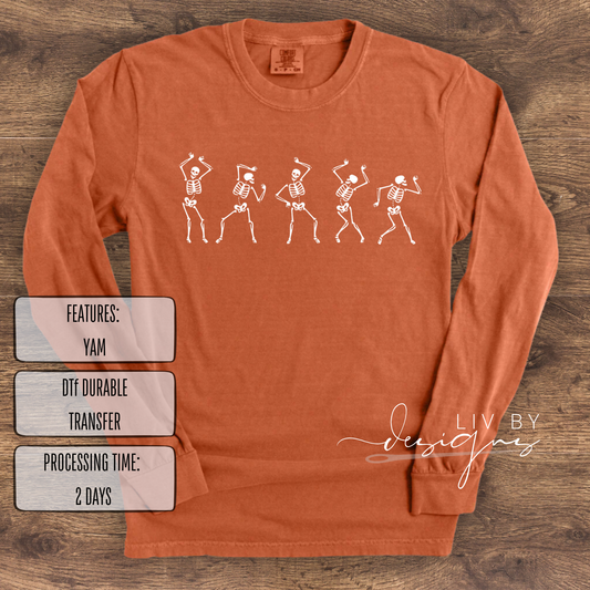 Five Dancing Skeletons Comfort Colors Long Sleeve | Halloween Lover's Shirt