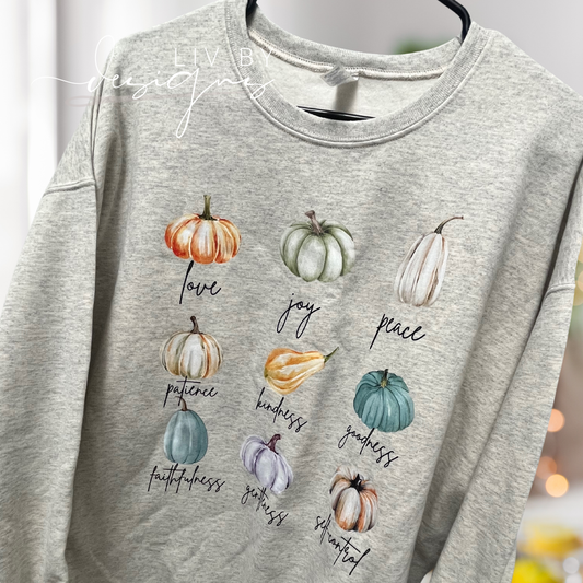 Christian Crewneck with Fall Fruits of the Spirit | DTF Design | Heirloom Pumpkin Sweater Gift