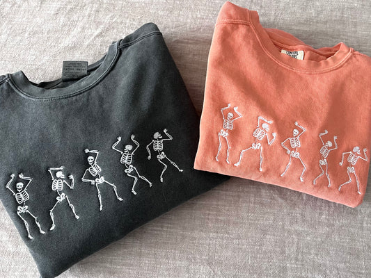 Five dancing skeletons embroidered sweater // crewneck for Halloween lovers