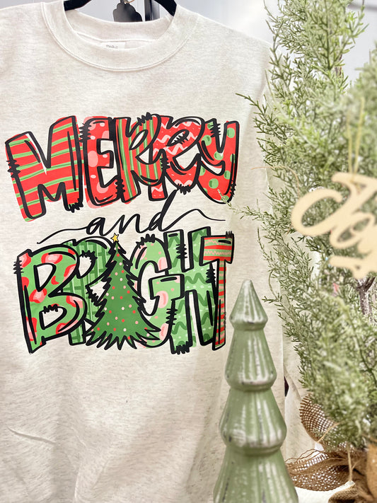 Merry and Bright Crewneck | Christmas cheer pullover | DTF Merry and Bright | Sweater Gift