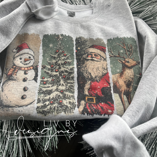 Christmas Crewneck - Vintage Dye Sublimated Design- Retro designed Christmas Characters